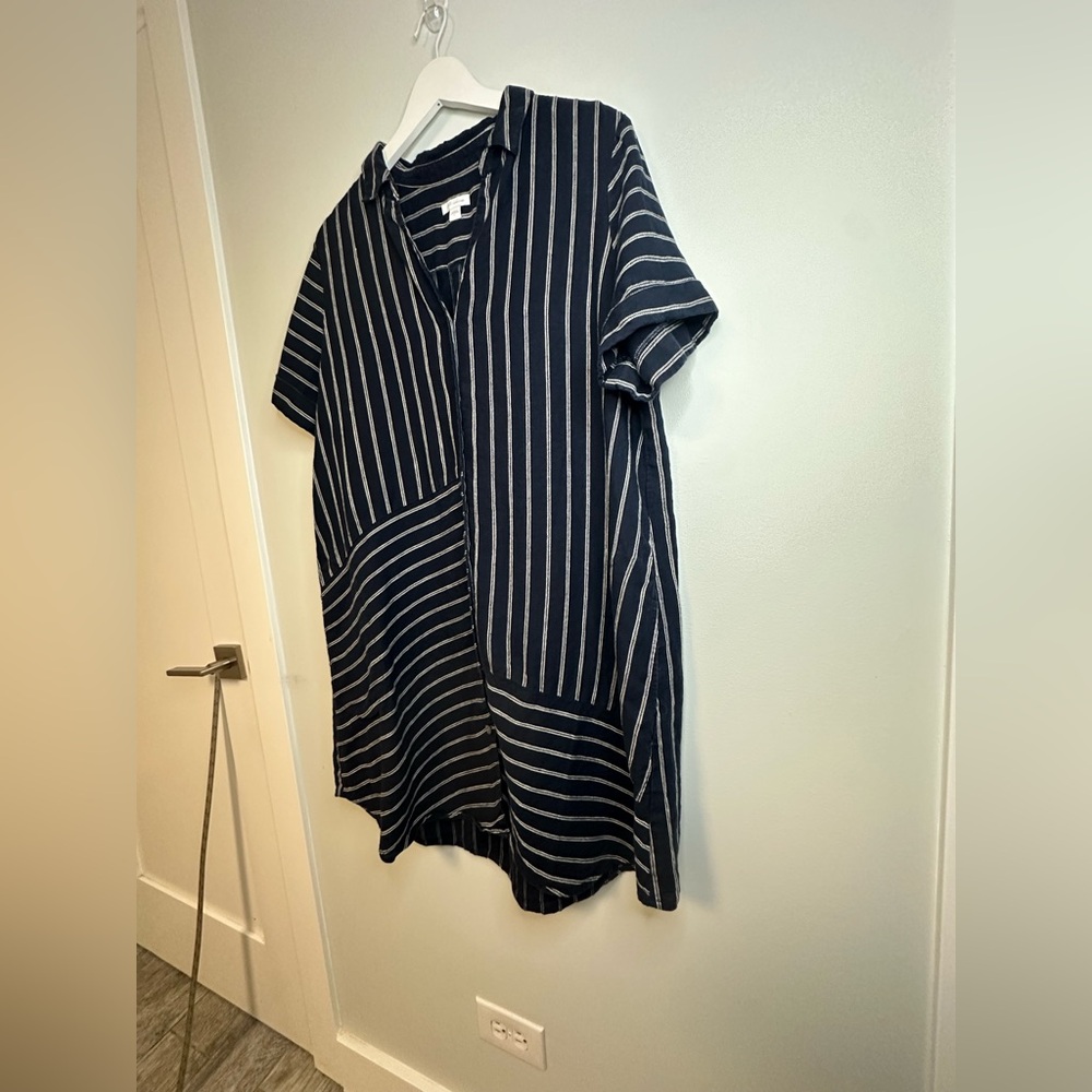 J. Jill Love Linen Navy and White Button Up Linen Relaxed lLinen Dress Sz Large - Picture 13 of 17